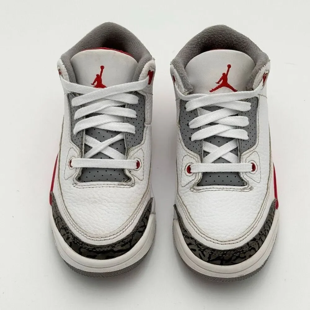 Jordan 3 Retro Fire Red 2022 High Top Lace Up Leather Sneakers - Little Kid/Todd